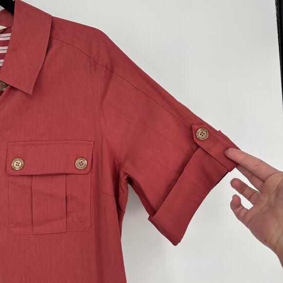 Soft Surroundings Fontana Linen Blend Button Up Midi Dress Preppy Womens PM - Picture 4 of 11